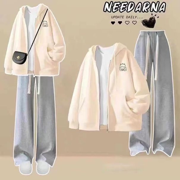 Korean Streetwear Hoodie & Jogger Set For Women – Oversized Fleece-Lined Two-Piece (Beige/Black/Purple/Green, XS-XL) | Trendy Anime Print_ecoleips.com