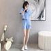 Women's Clothing New Loose And Stylish Blue Thin Shorts Running Two Piece Suit_ecoleips.com