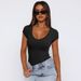 Women's Clothing Threaded Pullover Solid Color Hot Girl Outfit Versatile Sexy Fashion Short Sleeve Tops_ecoleips.com