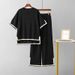 Women's Clothing Loose Split Short Sleeved Knitted Sweater High Waist Slim Wide Leg Pants Trousers Two Piece Suit_ecoleips.com
