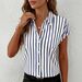 Women's Striped Shirt Casual Top Summer Fashion Versatile Short Sleeve European American Style New Spot Cross Border Foreign Trade_ecoleips.com