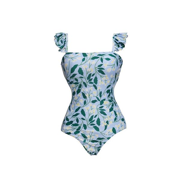 French Retro Flounce Swimsuit Set – High-Waist Bikini & Chiffon Cover-Up (Blue/Purple/Green, S-XL)_ecoleips.com
