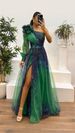 Women's Oblique Shoulder Mesh Print Dress Casual Loose Party Wear For Spring And Autumn_ecoleips.com