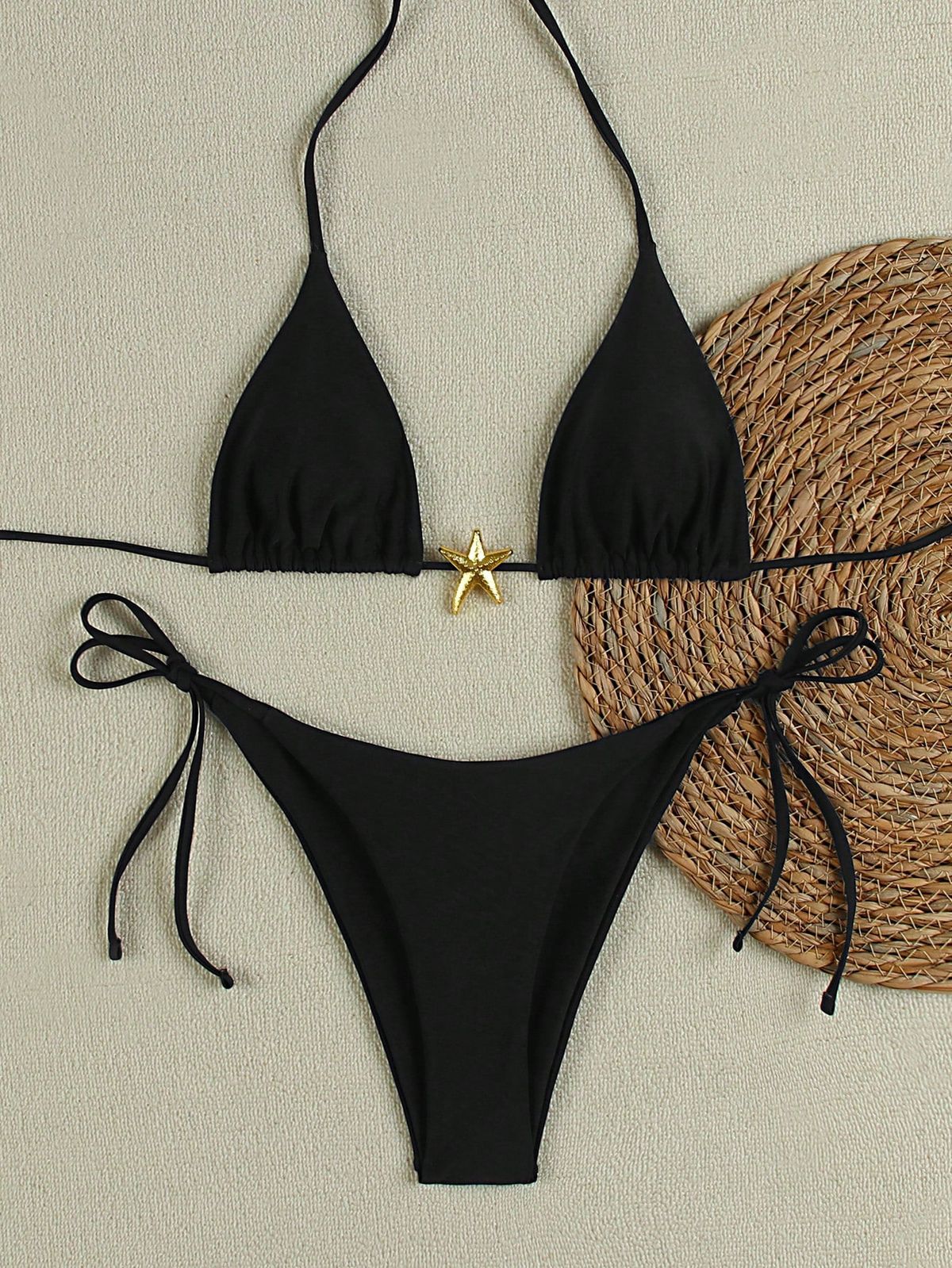 Women's Sexy Fashion Solid Color Bikini Set Metallic Triangle Two Piece Cross Strap Swimsuit For Spring/Summer/Autumn Vacation_ecoleips.com