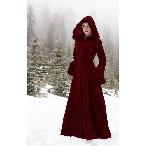 Vintage Faux Fur Hooded Belted Trench Coat For Women - Elegant Long Swing Coat With Detachable Waist Tie (Black, Burgundy, Dark Green)_ecoleips.com