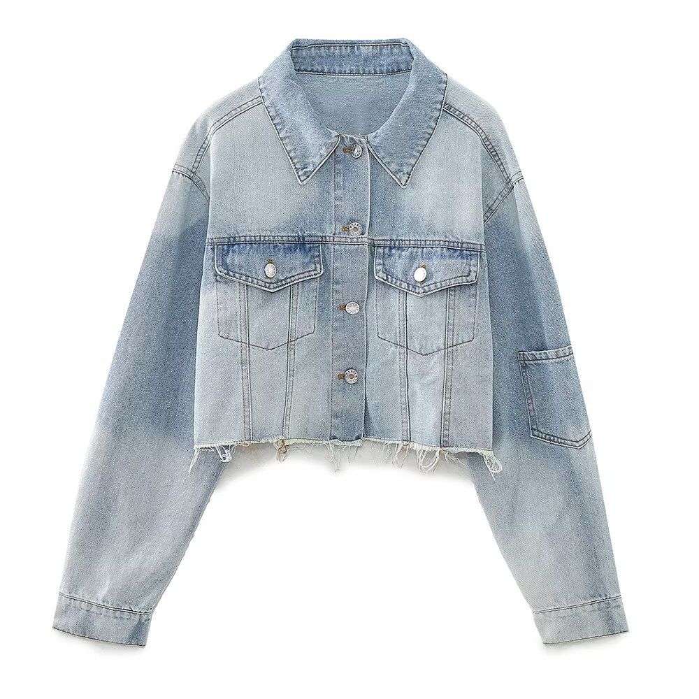 Women’s Cropped Denim Jacket – Stylish Short Blue Coat For Casual & Streetwear (XS/S/M/L)_ecoleips.com