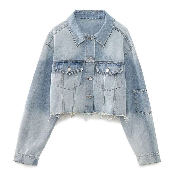 Women’s Cropped Denim Jacket – Stylish Short Blue Coat For Casual & Streetwear (XS/S/M/L)_ecoleips.com