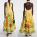 2025 Summer New European And American Printed Halter Neck Backless Swing Deep V Neck Linen Dress For Women_ecoleips.com
