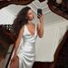 Summer Style V Neck Backless Satin Lace Trimmed Sleeveless Waist Cinching Elegant Dress For Women_ecoleips.com