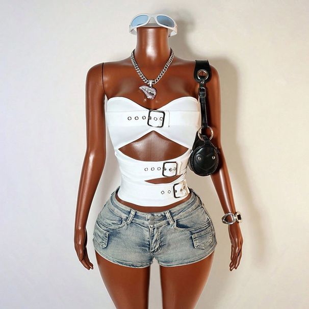 Off-Shoulder Strapless Bralette Sexy Hollowed Out Top Trendy Street Style Short Vest For Women Summer Fashion Polyester_ecoleips.com