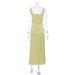 Summer Sweet Style Women's Slim Fit Dress Cream Yellow Lace Trim Elegant And Flattering Satin Texture_ecoleips.com