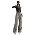 American Work Women's New Summer Wide Thin Loose Design Casual Straight Leg Pants_ecoleips.com
