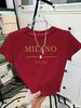 MILANO ITALIA Text With Italian Flag Pattern Summer Women Trend Ultra-Short T-Shirt Top Printed Elegant_ecoleips.com