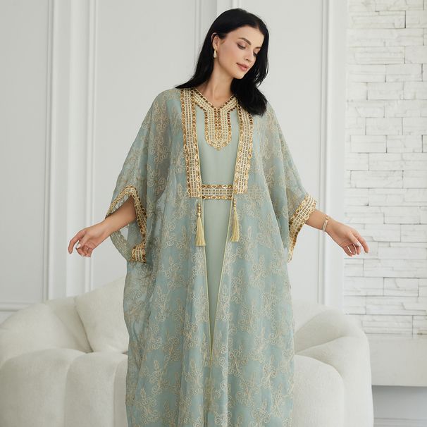 Women's Embroidered Cardigan Vest Set Dress NC93 Muslim Fashion Clothing_ecoleips.com