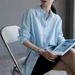 French-style Blue Polo Collar Sun Protection Shirt Women, Loose Casual For Spring And Summer, Long-sleeved Thin_ecoleips.com