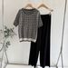 Women's Two Piece Suit European American Style Short Sleeved Jacquard Top Loose Fitting High Waisted Pleated Pants_ecoleips.com
