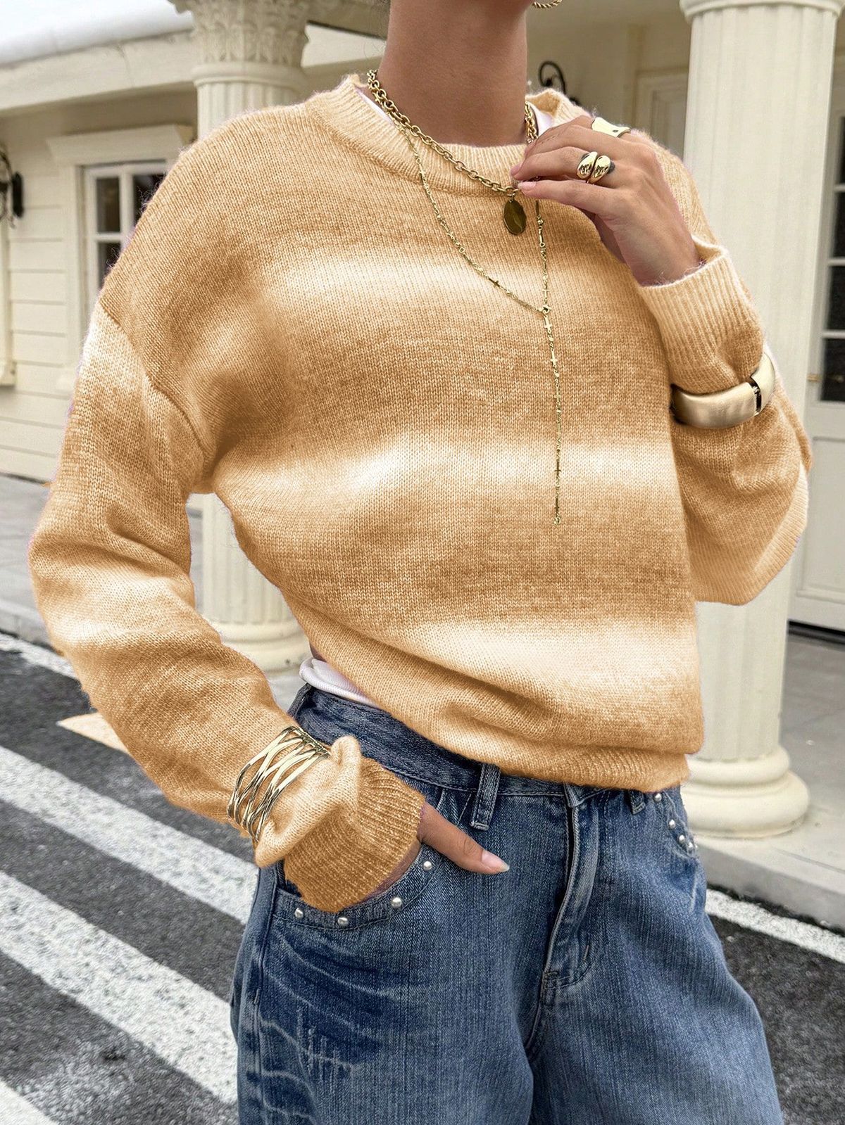Women's Casual Knit Sweater Oversized Round Neck Pullover Soft Warm Winter Cardigan Cozy Chic Tops For Fall And Winter_ecoleips.com