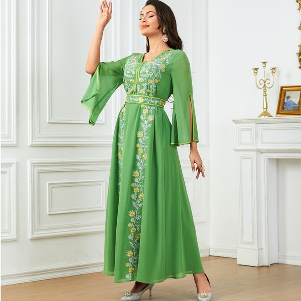 3675 Large Embroidered Elegant Muslim Abaya Dubai Long Dress_ecoleips.com