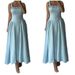 Women's Clothing Summer New Women's Clothing Solid Color Square Collar Slim High Waist Splicing Suspender Dress_ecoleips.com