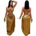 Elegant Halter Neck Bodycon Midi Dress With Gold Chain & Draped Detail, Stretch Polyester Spandex, Sophisticated Night Out & Evening Wear_ecoleips.com