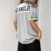 Women's Graphic Print V-Neck T-Shirt Loose Fit Casual Tee Digital Color Block Design Sporty Top Silver Pink S-L_ecoleips.com