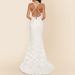 White 3D Floral Lace Spaghetti Strap Mermaid Wedding Dress, Criss Cross Tie Back Train Bridal Formal Evening Gown_ecoleips.com