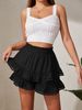 K Women's Lace Elastic Short Skirt Pants With Pleats And Layered Ruffles_ecoleips.com