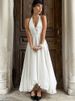 TARUXY White Sexy Sleeveless Halter Dress For Women 2024 Autumn New A-Line Long Dress Lady Elegant Bodycon Evening Party Dresses_ecoleips.com
