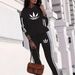 Spring Autumn Women's Casual Vacation Suit Classic Black White Striped Hooded With Side Print American Style_ecoleips.com