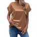 Women's Satin Short Sleeve Blouse – Breathable & Comfortable Round Neck T-Shirt, Loose Fit Casual Top For Work & Daily Wear (Multiple Colors & Sizes)_ecoleips.com