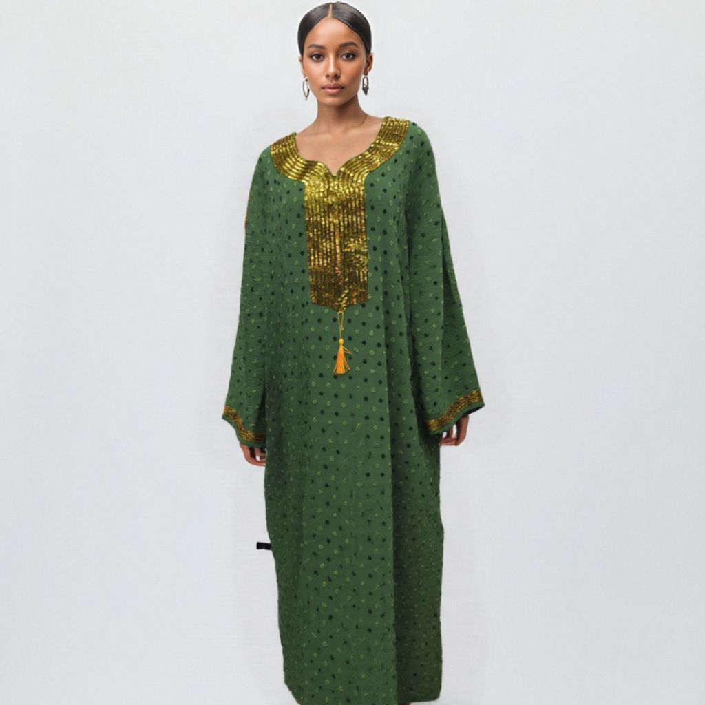 Fashion Long Clothing Slim Fit Muslim Robe Gold Foil Simple Dubai Women's Dress_ecoleips.com