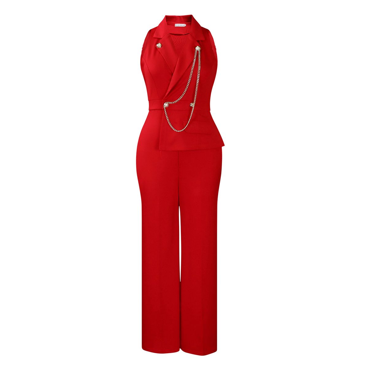 Women's Clothing Collar Sexy Fashion Chain Casual Wide Leg Jumpsuit_ecoleips.com