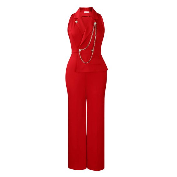 Women's Clothing Collar Sexy Fashion Chain Casual Wide Leg Jumpsuit_ecoleips.com