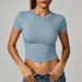 Women's Clothing Solid Color Round Short Sleeve T-Shirt Women's Casual Slimming Sexy Tight Fit Top Fashionable Clothing_ecoleips.com