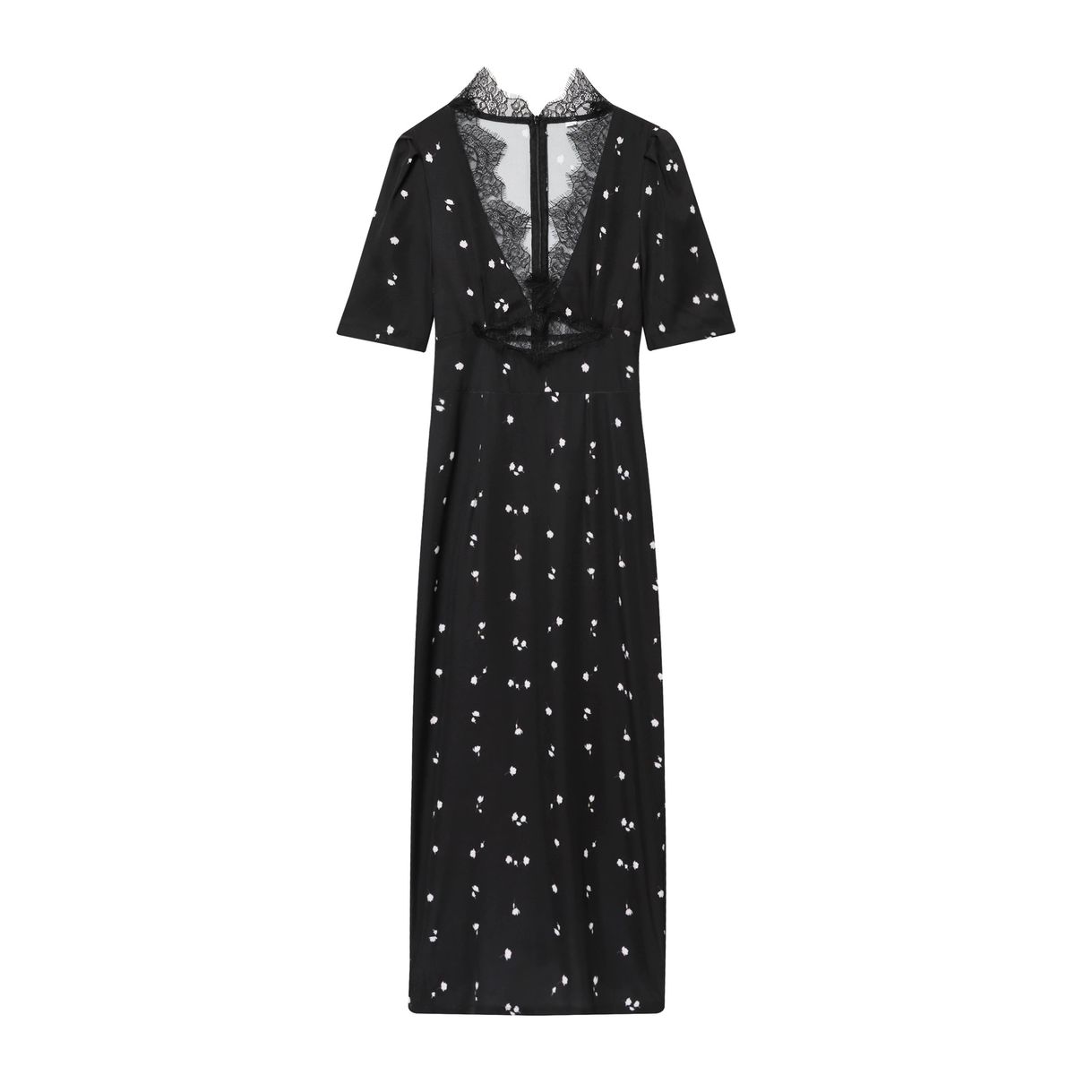 Waist Skinny Printed Dress Women's Sexy Lace Splicing V-Neck Dress Women_ecoleips.com