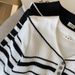 Women's Clothing Summer New Ins Design Lapel Striped Top T Shirt Ice Silk Sweater Female_ecoleips.com