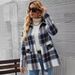 2024 Autumn European And American Women's Long-Sleeve Turn-Down Collar Loose Plaid Woolen Shirt Jacket_ecoleips.com