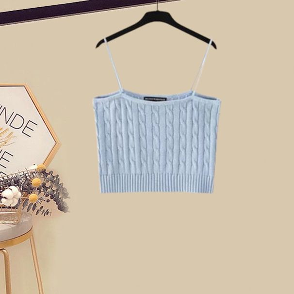Women's Clothing Shirt Knitted Suspenders Denim Skirt Three Piece Suit_ecoleips.com