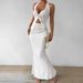 European And AmericanSheep Horn Women's Summer Solid Color Twist Front Halter Neck Crop Top And Fishtail Midi Skirt Elegant Two Piece_ecoleips.com