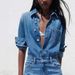 Women's Clothing Jumpsuit With Collar Women’s Denim Jumpsuit – Spring 2025 Casual Long Sleeve Romper With Button Details & Relaxed Fit (XS-L, Blue)_ecoleips.com