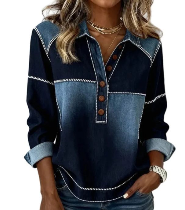Women's Loose Long Sleeve Collared Pullover Sweatshirt European American Style Digital Print Color Block New 2026_ecoleips.com
