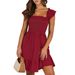 Women's Summer Square Neck Smocked Floral Print Midi Dress, Ruffle Sleeves Elegant Casual Dress_ecoleips.com