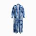 Longline Denim Print Windbreaker Coat For Women - Versatile Blue Collarless Jacket Versatile Full-Zip Closure_ecoleips.com