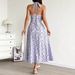 AD340 New Summer Women's Dress: European And American Style Halter Neck Strapless Elegant Purple Printed Dress With Tie_ecoleips.com