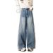 Women's Clothing Light Blue Wide Leg Jeans New Style High Waist Design Loose Slim Straight Long Pants_ecoleips.com