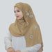 Muslim Accessories"Elegant Floral Chiffon Headscarf With Pearl Accents – Versatile Long Shawl For Women"_ecoleips.com