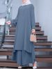 2025 Muslim Solid Color Women's Two-Piece Casual Loose Long Sleeve Wide-Leg Pants Set_ecoleips.com