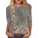 Women's Clothing Tops Three Quarter Sleeves Summer Ethnic Floral Slim Tops Round Neck Slim Print T Shirt_ecoleips.com