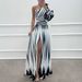 25 Years European And American Oblique Shoulder Dress Party Elegant Printed Long Dress_ecoleips.com
