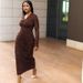 Elegant V-Neck Bodycon Dress For Women - Long Sleeve Pleated Slim Fit Dress, Solid Color Streetwear, European & American Style_ecoleips.com